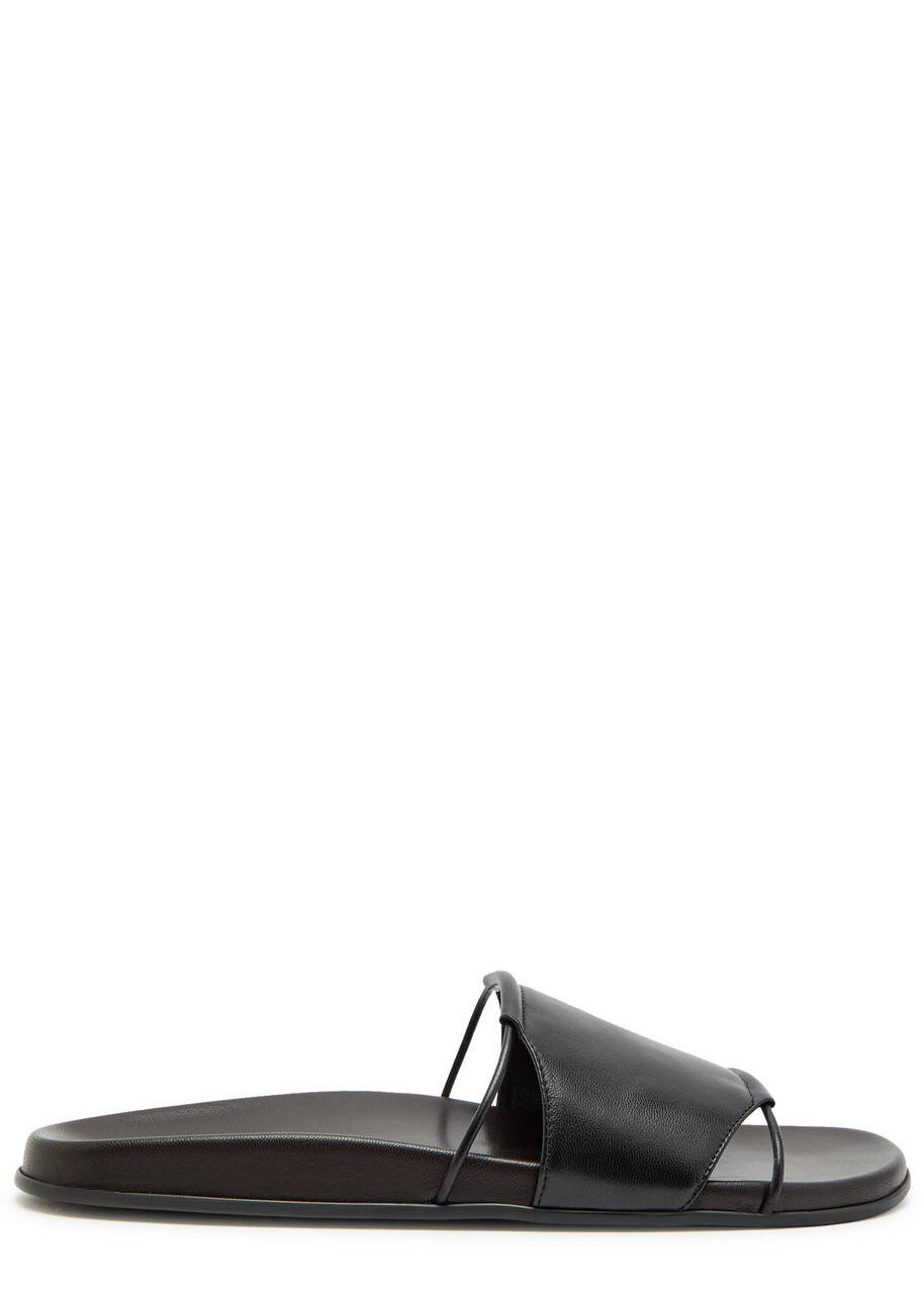 The Row Vivienne Leather Sliders Black