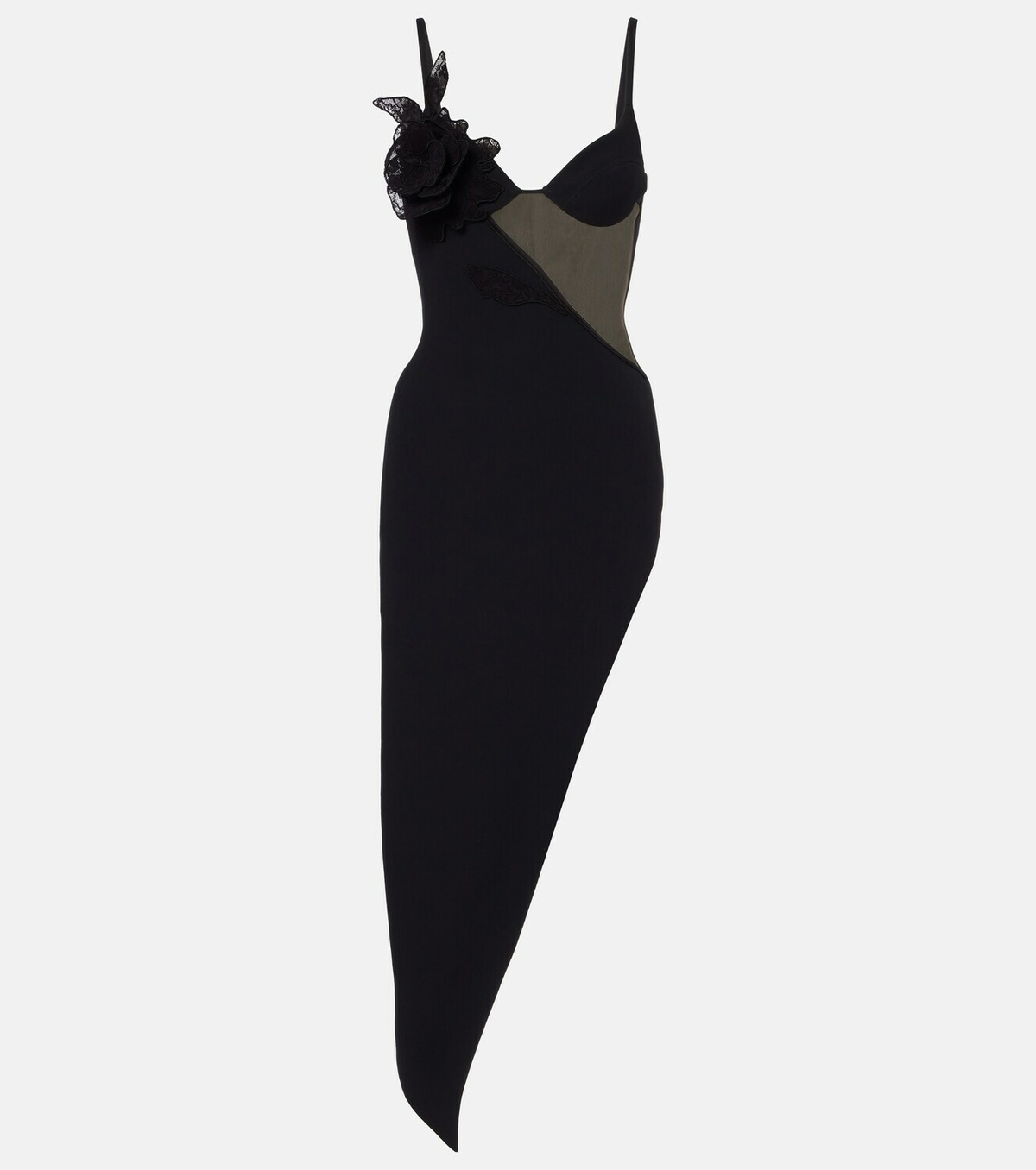 David Koma Asymmetric cutout floral-appliqué midi dress
