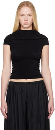 ALAINPAUL Black Gathered Neck Tank Top