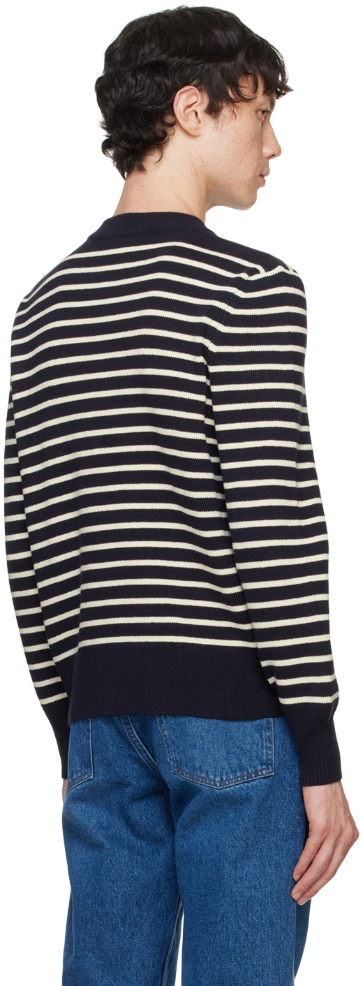 Pure Amici Navy and White Stripe Hoodie Sweater with Navy Shell
