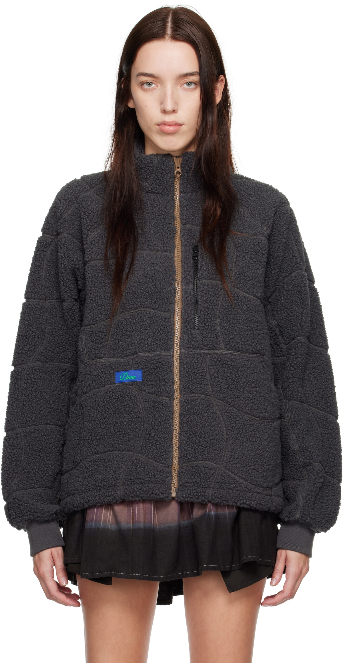Dime Gray Coverstitch Sherpa Fleece Jacket