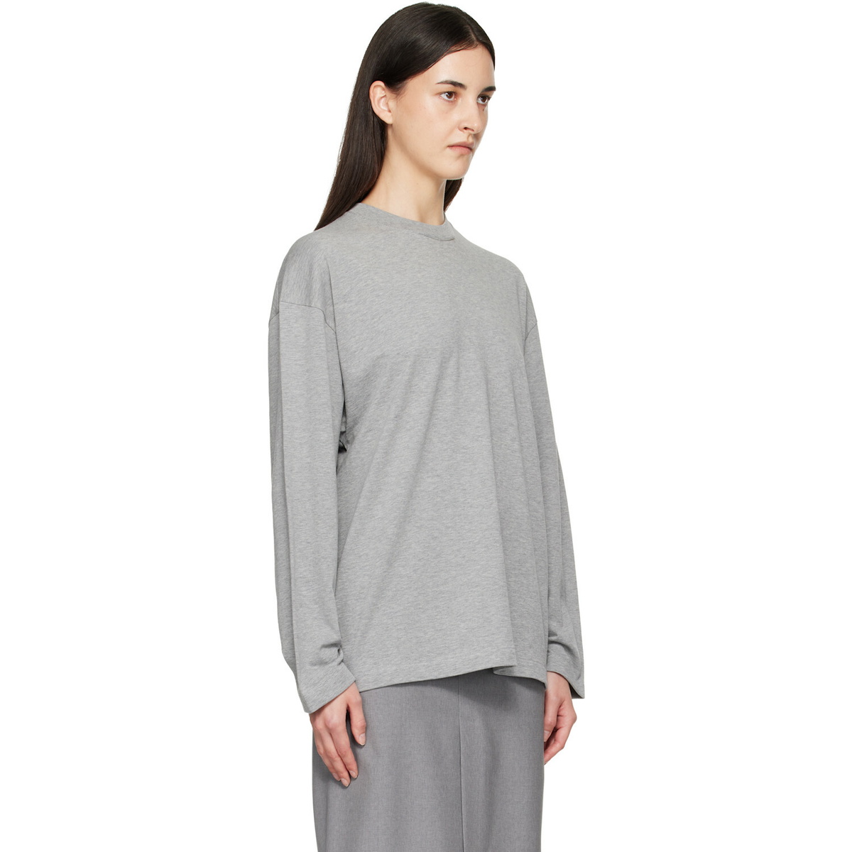 Jil Sander Gray Long Sleeve Crew Neck Boxy Fit T-shirt