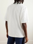 Casablanca - Camp-Collar Logo-Appliquéd Monogrammed Cotton-Blend Terry Shirt - White