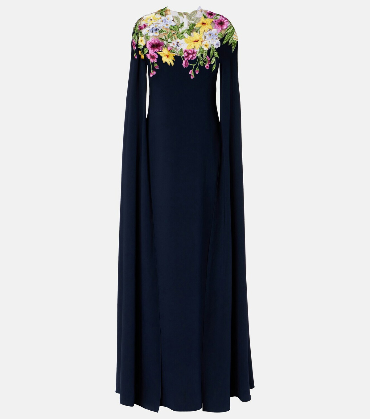 Oscar de la Renta Embroidered caped silk-blend gown
