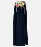 Oscar de la Renta Embroidered caped silk-blend gown