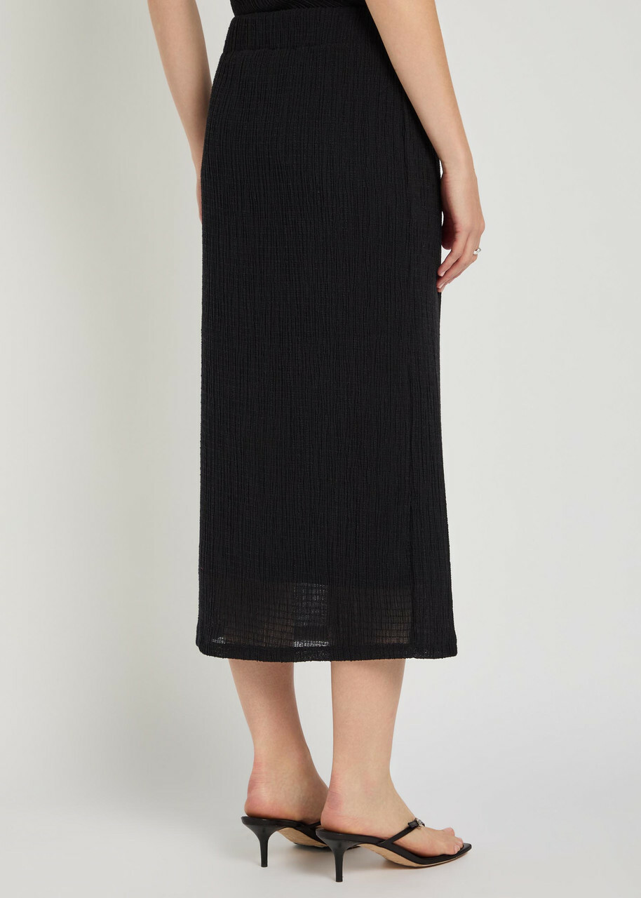 Vince Shadow Draped Textured Fine-knit Midi Skirt Black