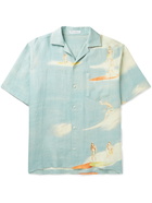 JW Anderson - Camp-Collar Logo-Embroidered Printed Linen Shirt - Blue