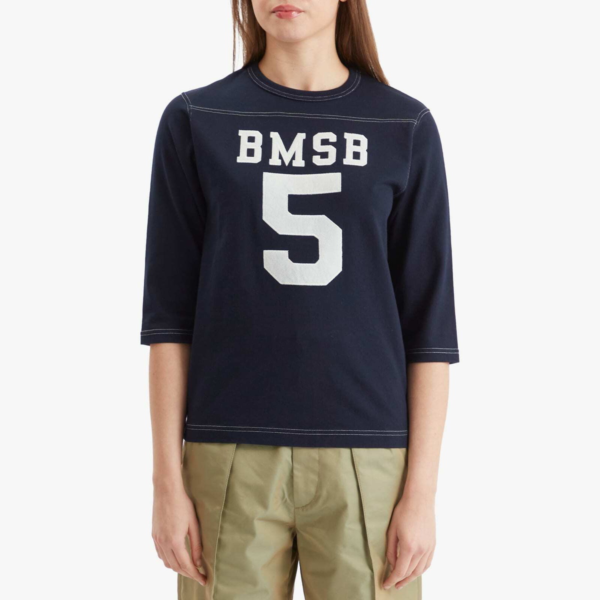 Beams Boy Women's 3/4 Sleeve Football T-Shirt in Navy 