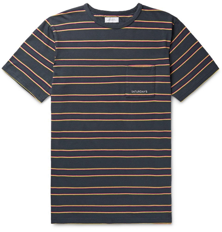 Photo: Saturdays NYC - Logo-Embroidered Striped Cotton-Jersey T-Shirt - Charcoal