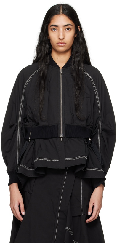 Photo: 3.1 Phillip Lim Black Layered Flounce Bomber Jacket