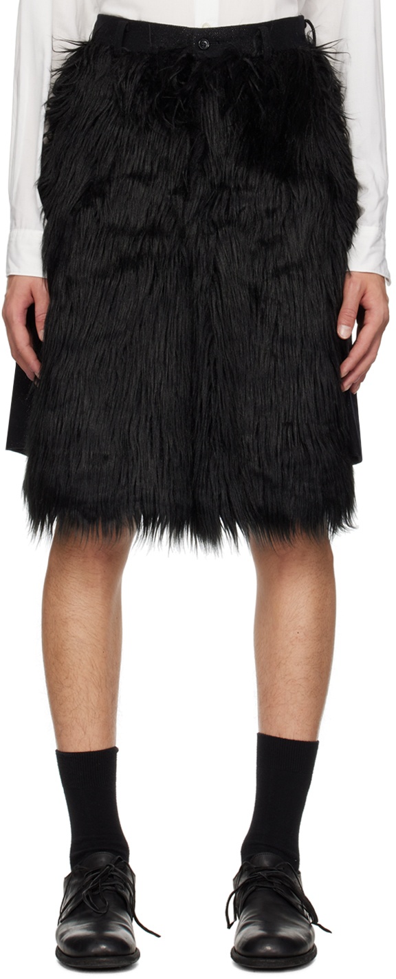 Photo: Comme des Garçons Homme Plus Black Paneled Faux-Fur Shorts