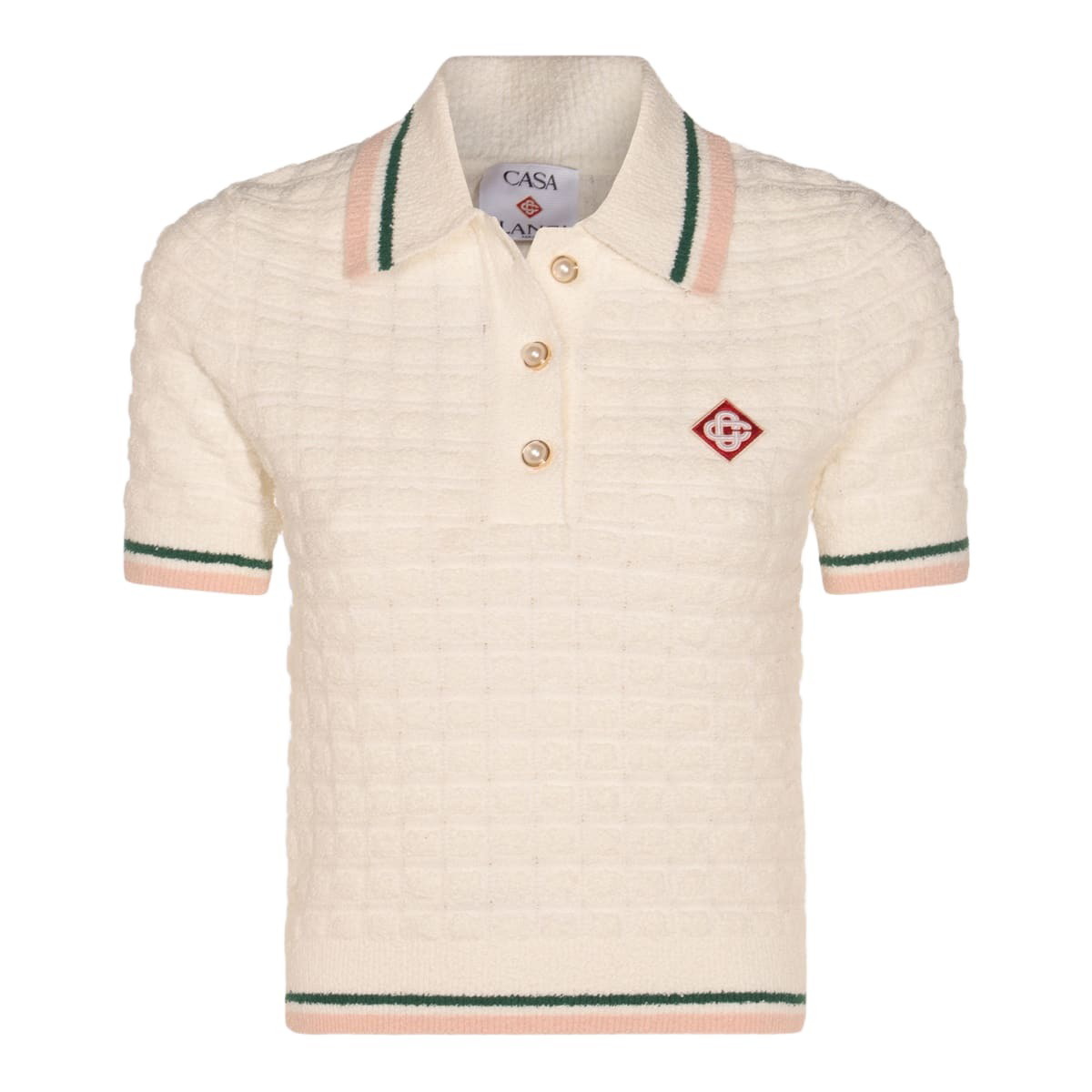 Casablanca Women's Textured Pique Polo Shirt Top in White