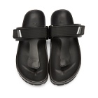 Prada Black Leather and Rubber Logo Sandals