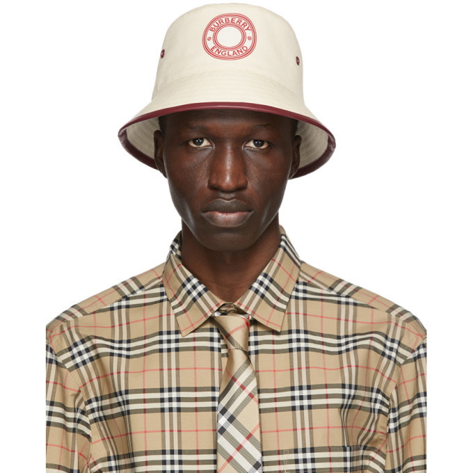 Photo: Burberry Beige and Red Canvas Logo Bucket Hat