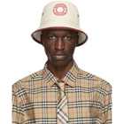 Burberry Beige and Red Canvas Logo Bucket Hat