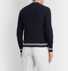 Loro Piana - Slim-Fit Striped Cable-Knit Cotton and Cashmere-Blend Sweater - Blue