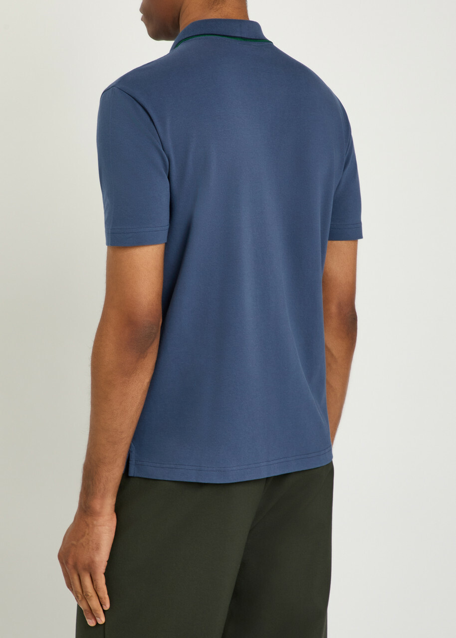 PS Paul Smith Striped-trim Piqué Stretch-cotton Shirt Blue