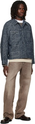 NEEDLES Navy Crocodile Jacquard Short Denim Jacket
