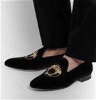 Versace - Logo-Embroidered Velvet Loafers - Black