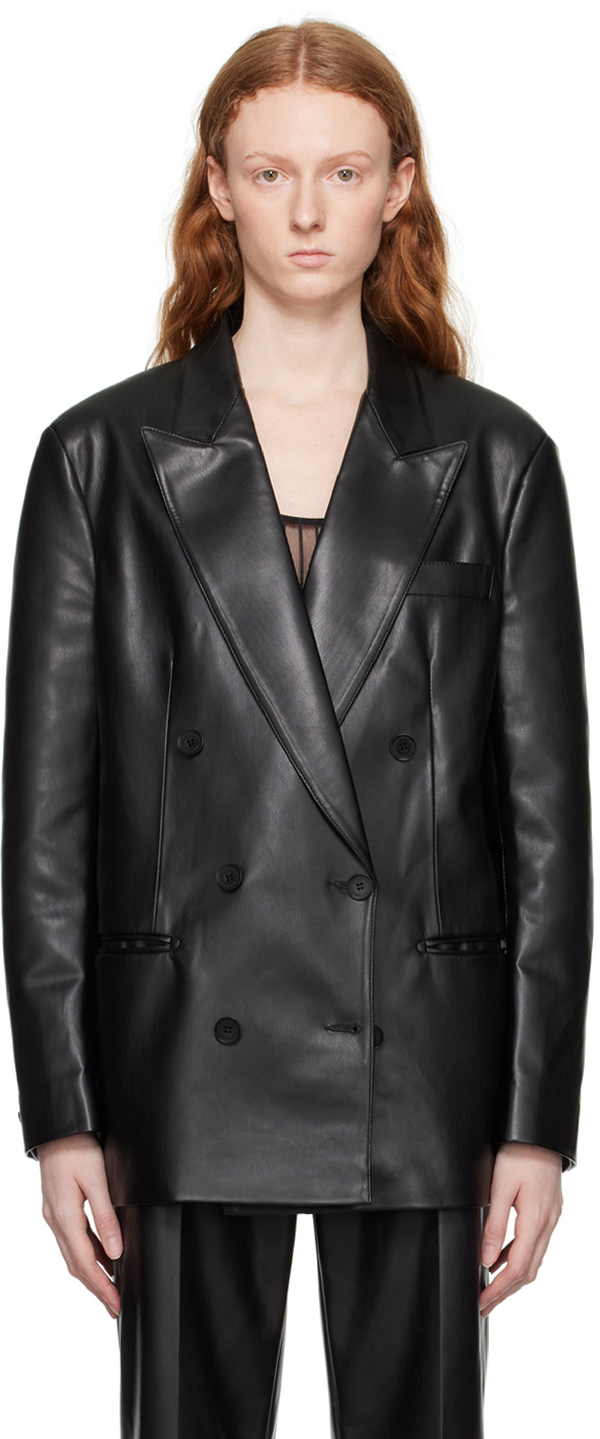 Stella McCartney Black Oversized Faux-Leather Blazer Stella McCartney
