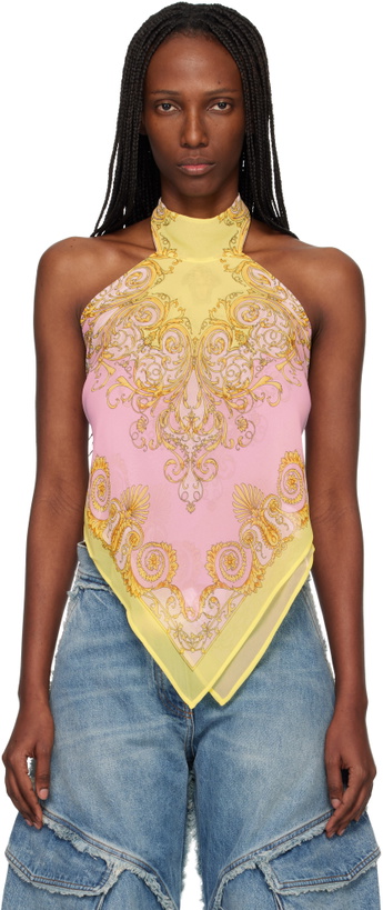 Photo: Versace Yellow & Pink Printed Cover-Up Foulard Top