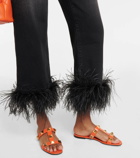 Valentino Feather-trimmed high-rise wide-leg jeans