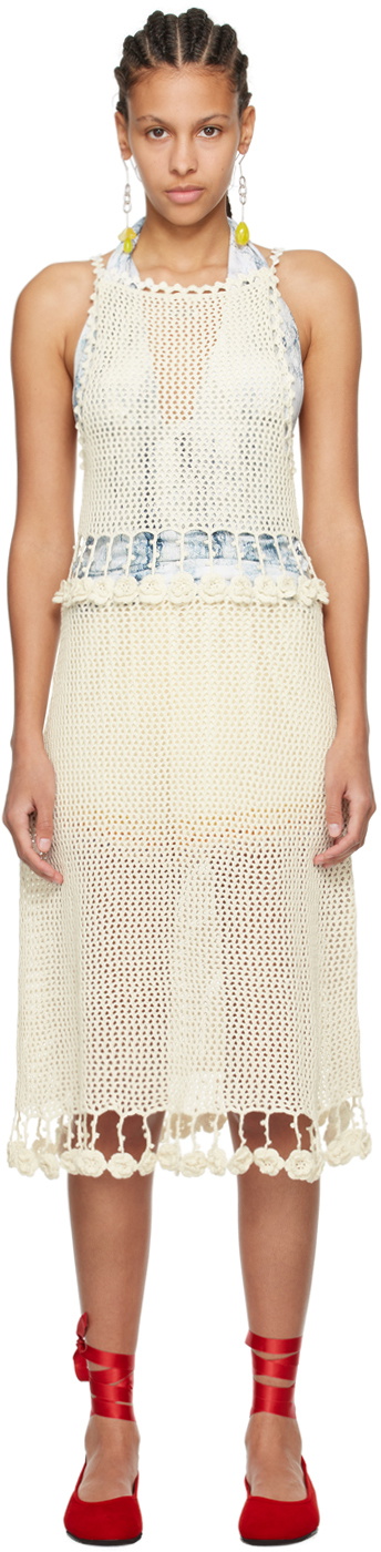 Bode Off-White Posy Midi Dress