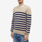 A.P.C. Men's Ismael Stripe Crew Knit in Beige/Dark Navy