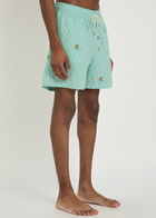 Polo Ralph Lauren Striped Embroidered Seersucker Swim Shorts Green