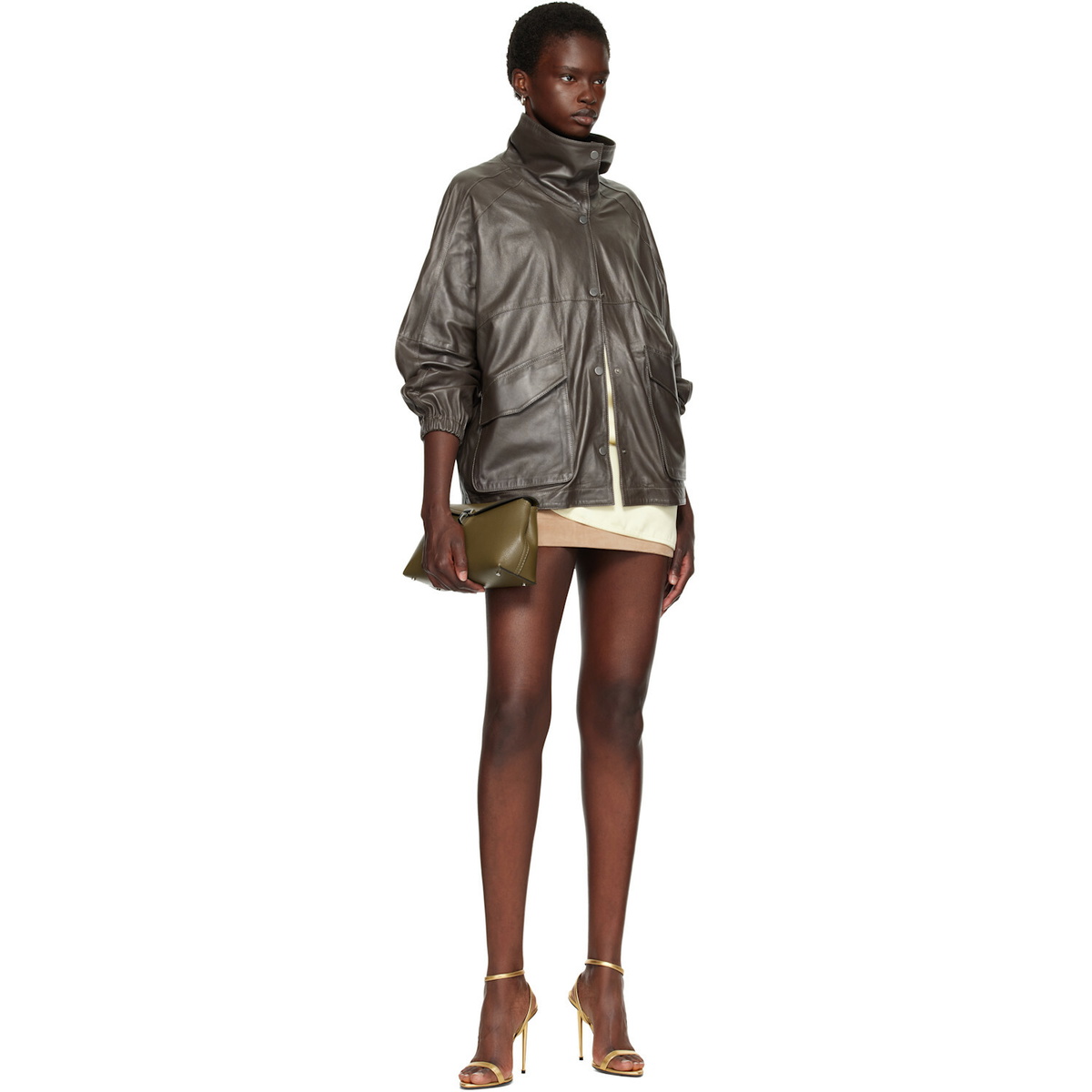 Nour Hammour Taupe Anorak Leather Jacket
