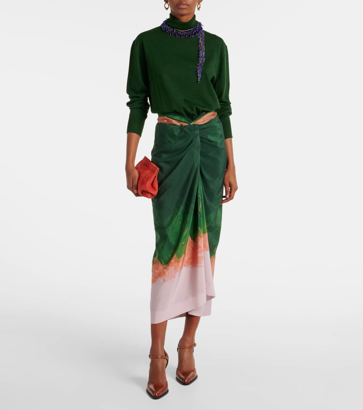 Dries Van Noten Draped printed silk-blend midi skirt Dries