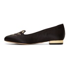 Charlotte Olympia SSENSE Exclusive Black Satin Kitty Loafers