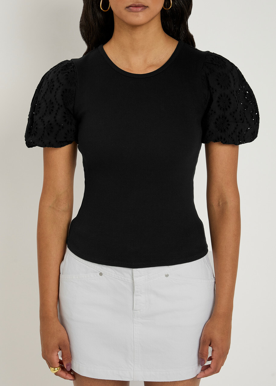 Paige Marina Ribbed Stretch-cotton top Black