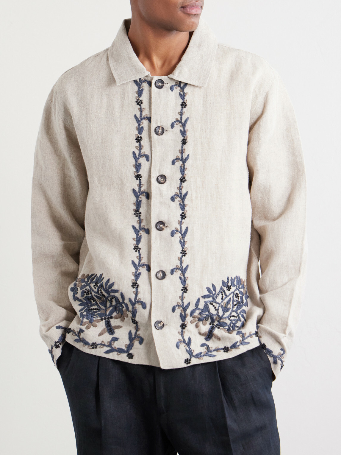 Kartik Research - Bead-embellished Embroidered Linen Jacket - Neutrals