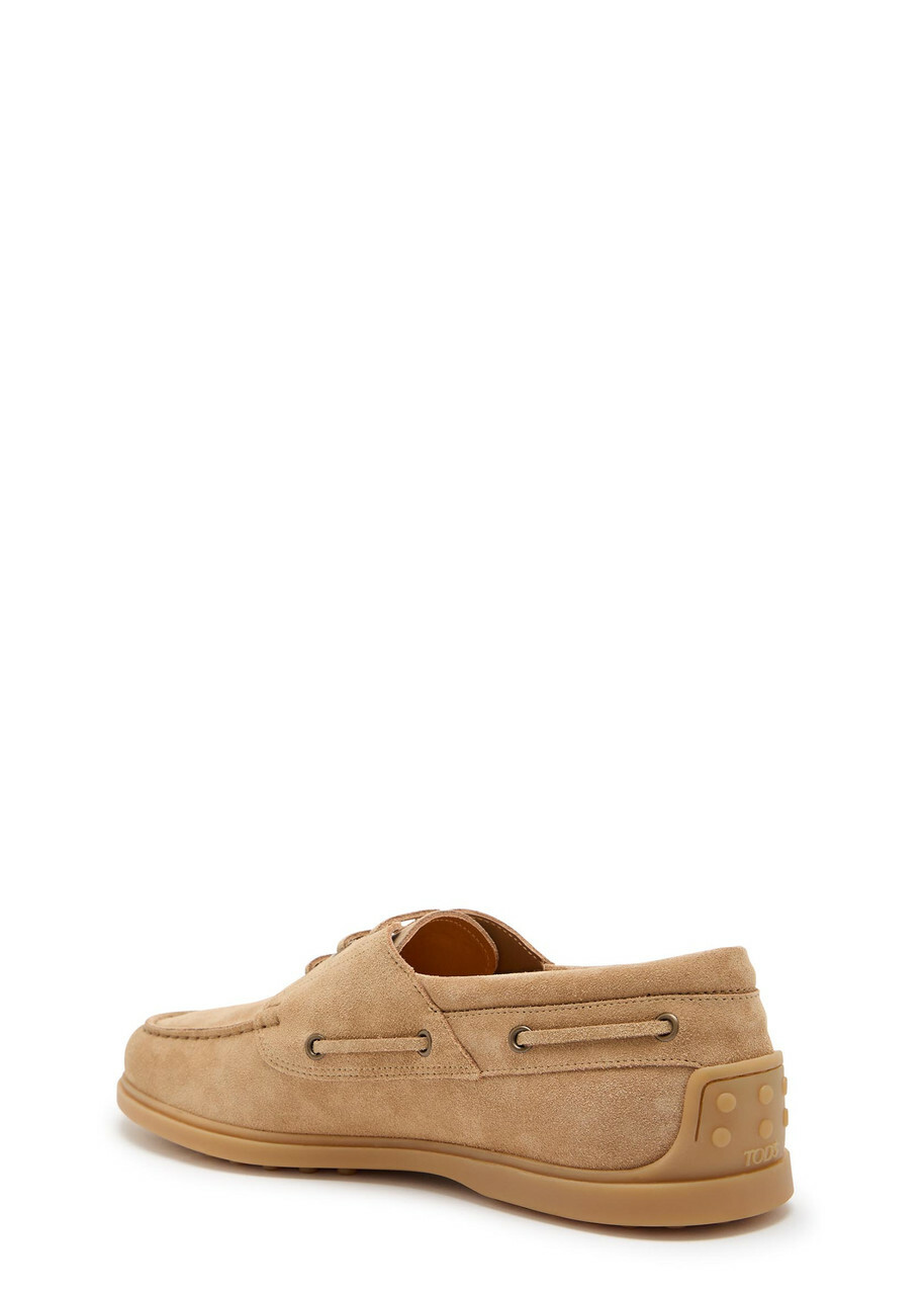 Tods Barca Gomma Suede Boat Shoes Tan