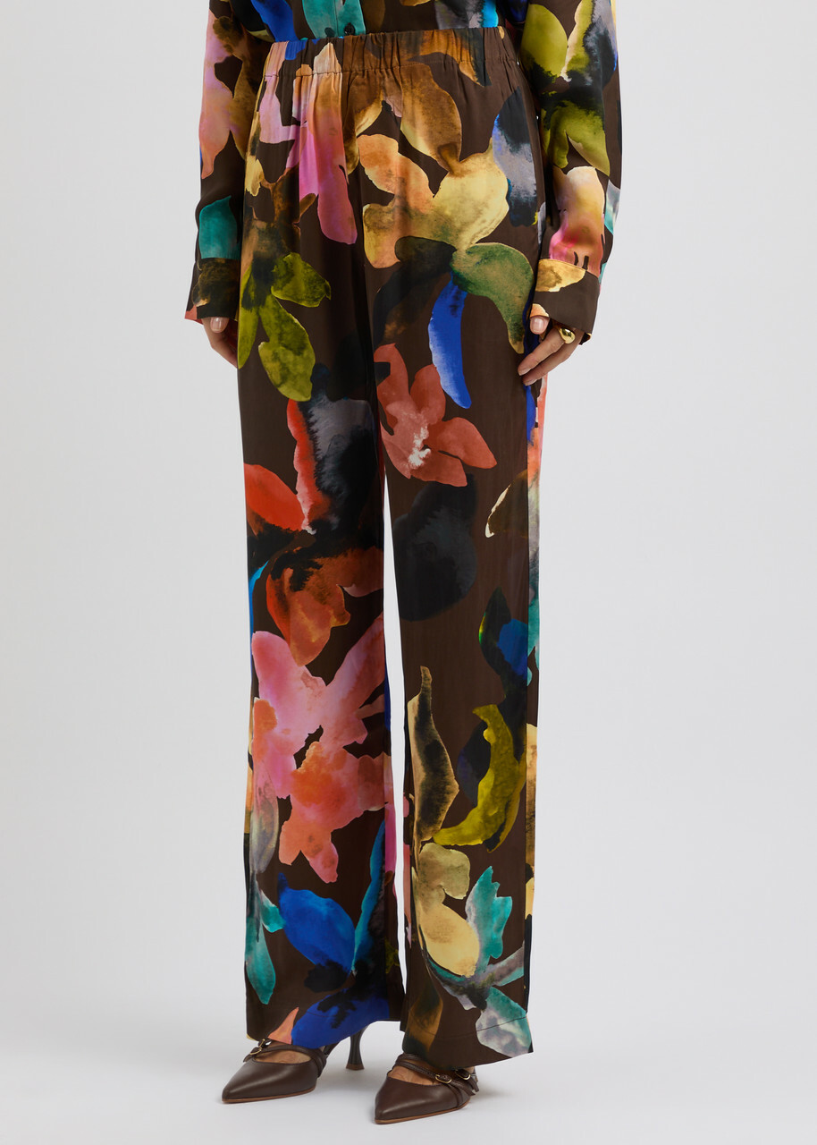 Stine Goya Floral-print Matte Satin Trousers Multicoloured