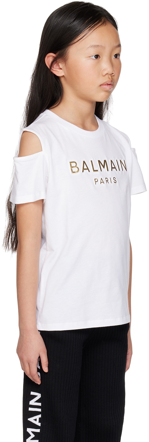 Balmain Kids White Cutout T-Shirt