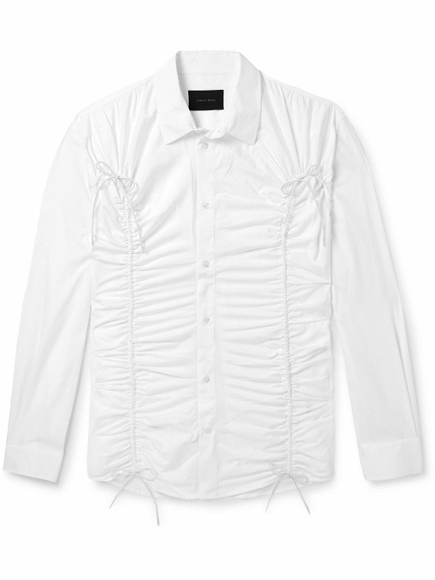 Photo: Simone Rocha - Bow-Embellished Ruched Cotton-Poplin Shirt - White