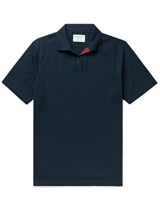 Photo: PURDEY - Riviera Cutaway-Collar Cotton-Piqué Polo Shirt - Blue