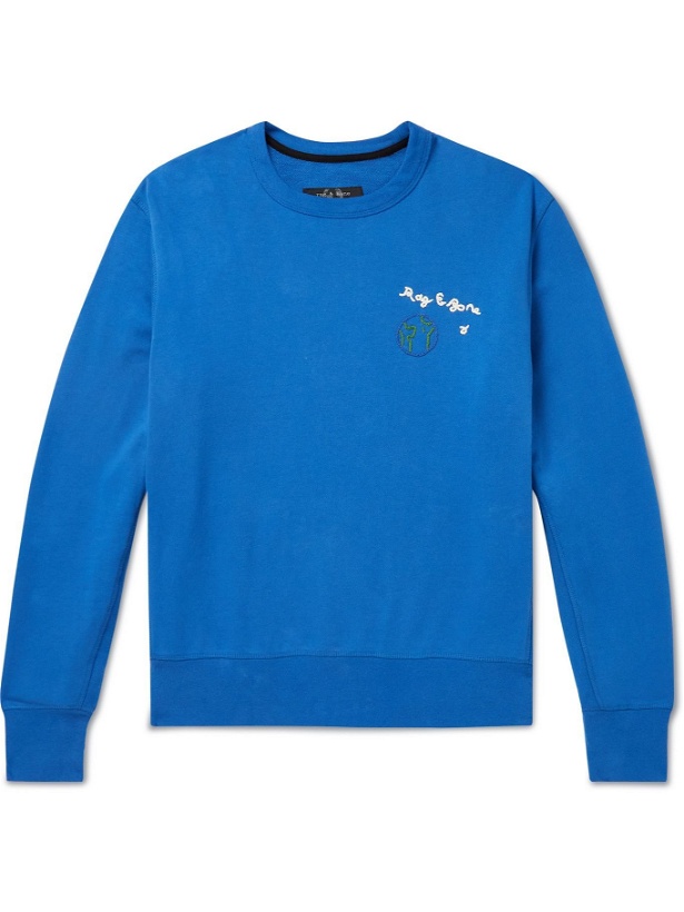 Photo: Rag & Bone - City Logo-Embroidered Organic Cotton-Jersey Sweatshirt - Blue
