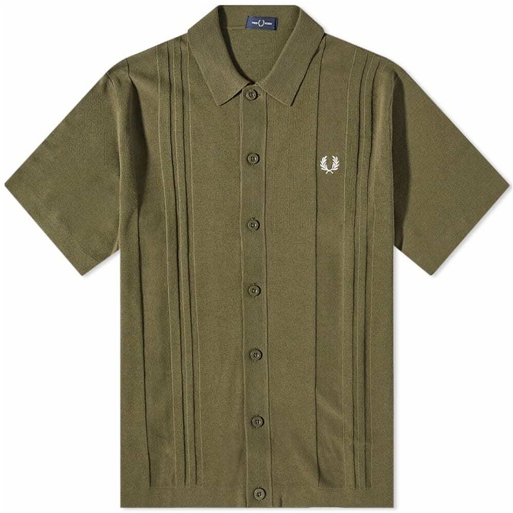 Photo: Fred Perry Men's Button Through Knitted Shirt in Uniform Green