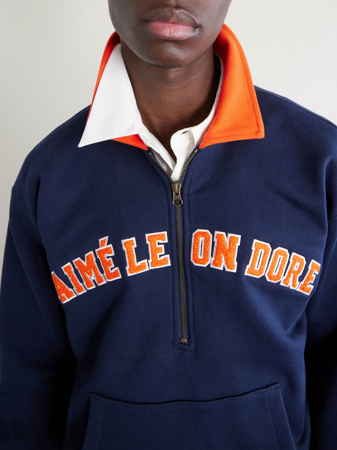 Aimé Leon Dore - Logo-Embroidered Cotton-Jersey Half-Zip Sweatshirt - Blue