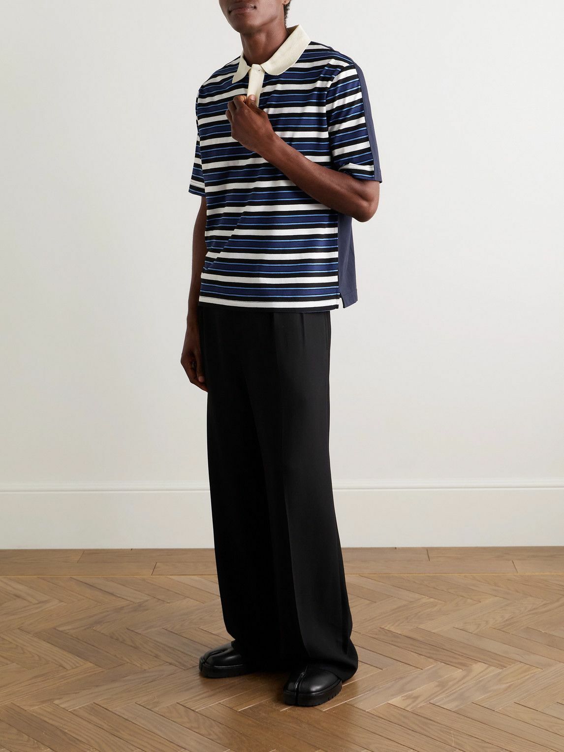 Marni - Striped Cotton-Jersey Polo Shirt - Blue