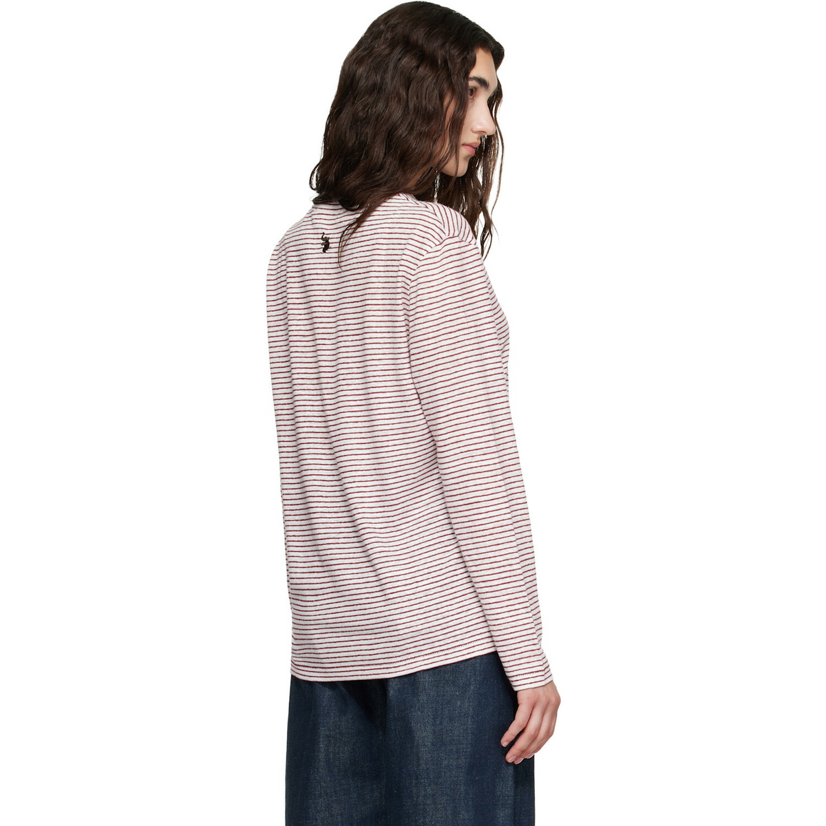 Wales Bonner Off-White & Burgundy Linen Stripe Jersey Hour T-shirt