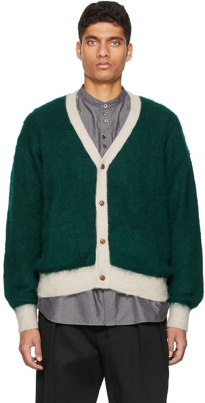 Photo: Kuro Green Wool & Mohair Contrast Line Cardigan