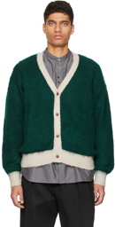 Kuro Green Wool & Mohair Contrast Line Cardigan