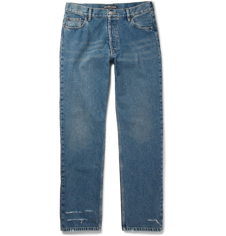 Photo: Balenciaga - Distressed Stonewashed-Denim Jeans - Men - Blue