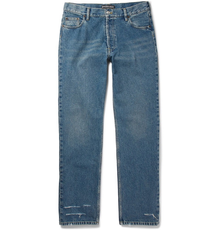 Photo: Balenciaga - Distressed Stonewashed-Denim Jeans - Men - Blue