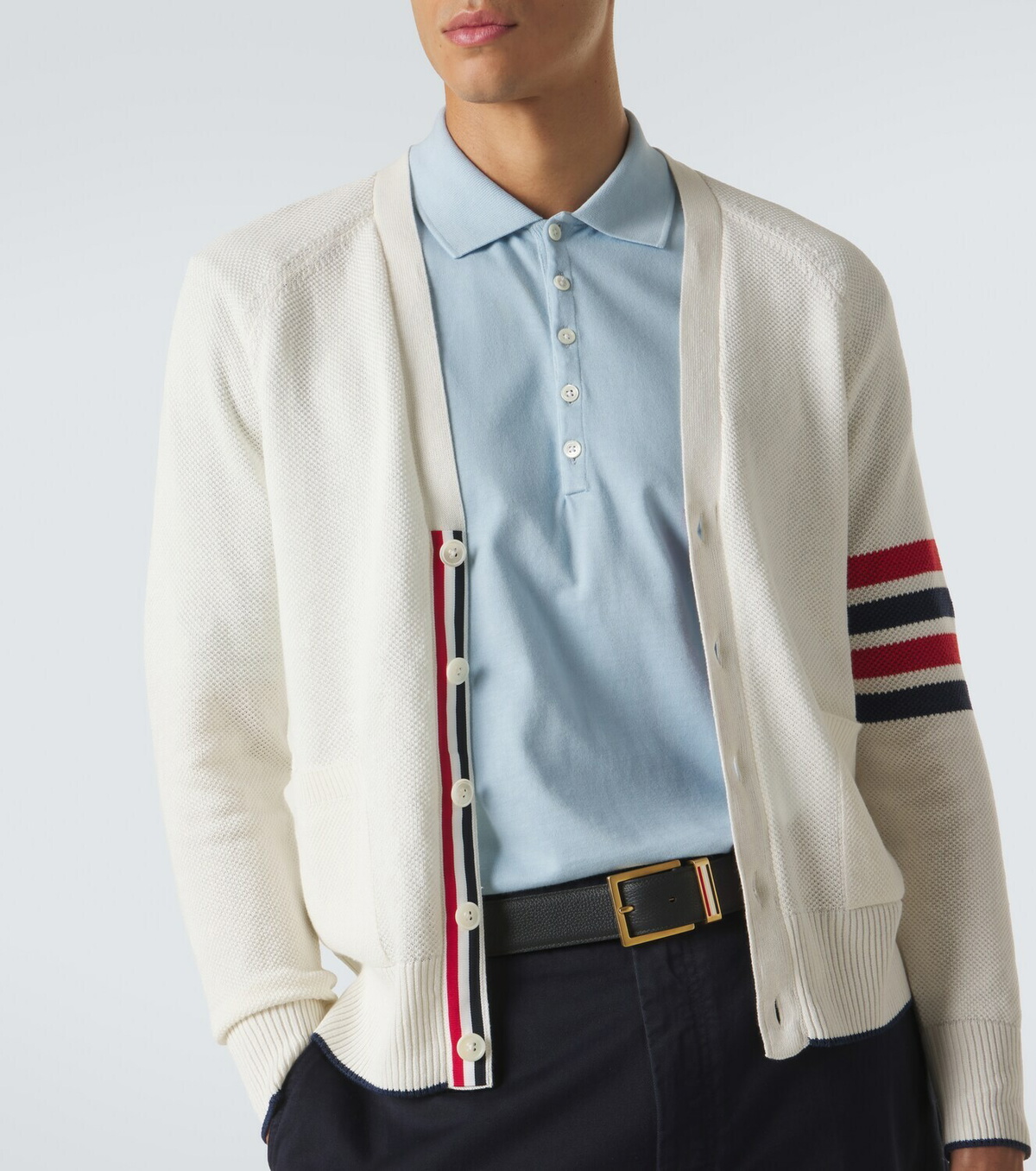 Thom Browne 4-Bar linen and cotton cardigan
