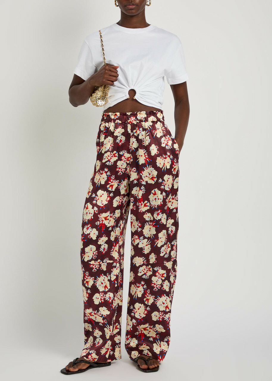 Rabanne Floral-print Wide-leg Silk Trousers Multicoloured